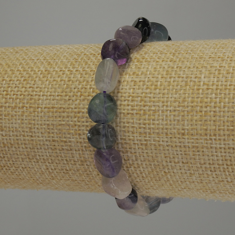 Fluorite Tumbled Bead Bracelet, diameter 8-11×8-9mm, stretchy, 18 cm