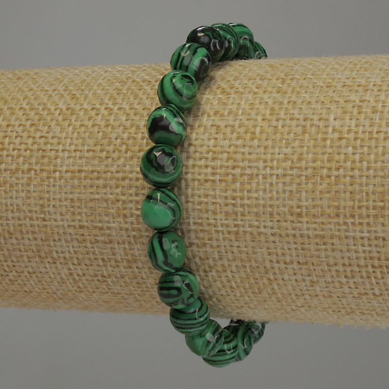Malachite Beaded Round Bracelet, 8mm diameter, 18 cm length, stretch