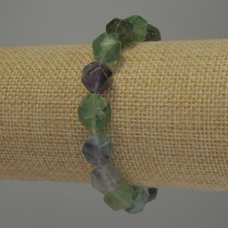 Fluorite Bracelet Multisided Beads, diameter 12x9mm, elastic length 18 cm