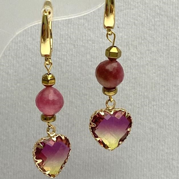 Tourmaline Faceted Ball 8mm+- Heart 12mm+- Earrings, 47mm+ Length
