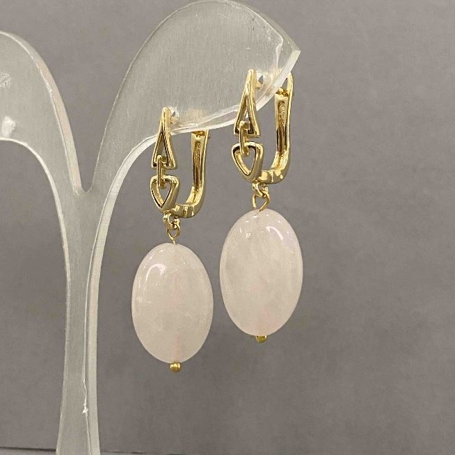 Earrings Pink Quartz Oval 18x13mm+-, length 34mm+-