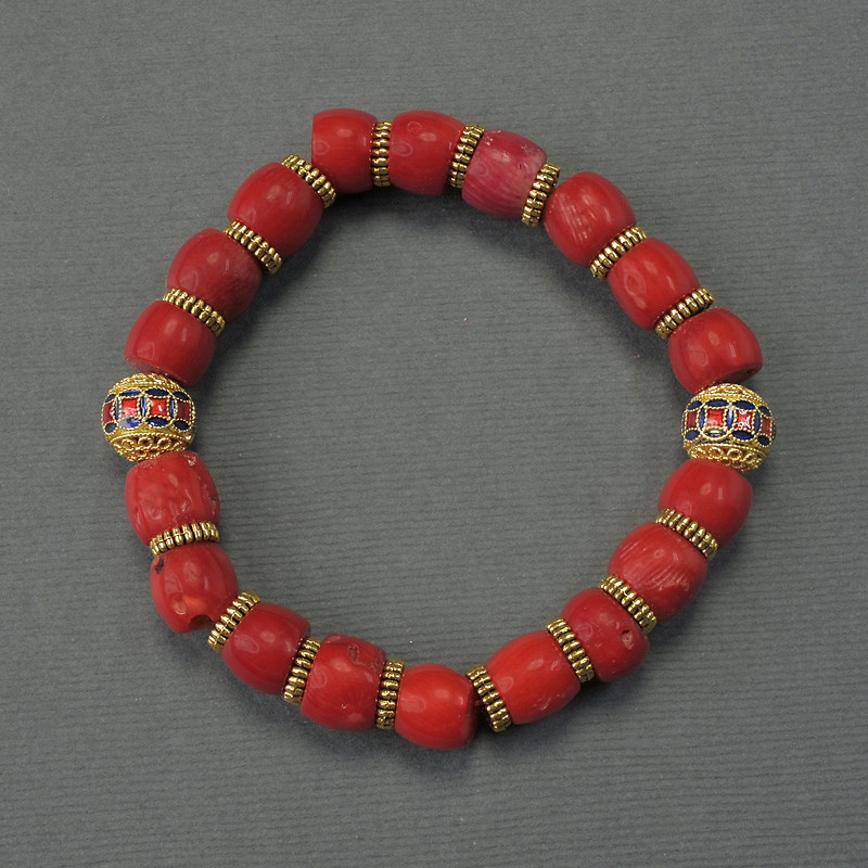 Coral Bead Bracelet, cut pieces, diameter 7-9×9mm, stretch length 18cm