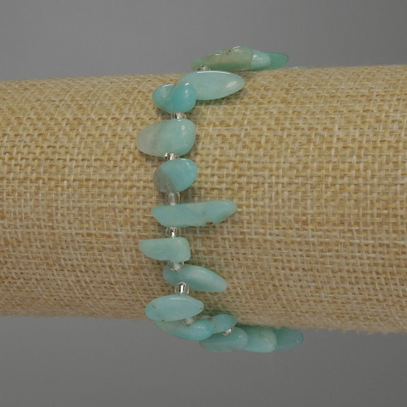 Larimar Bracelet Beveled Beads, 12-14×7 mm, 3 mm seed beads, stretch length 18 cm
