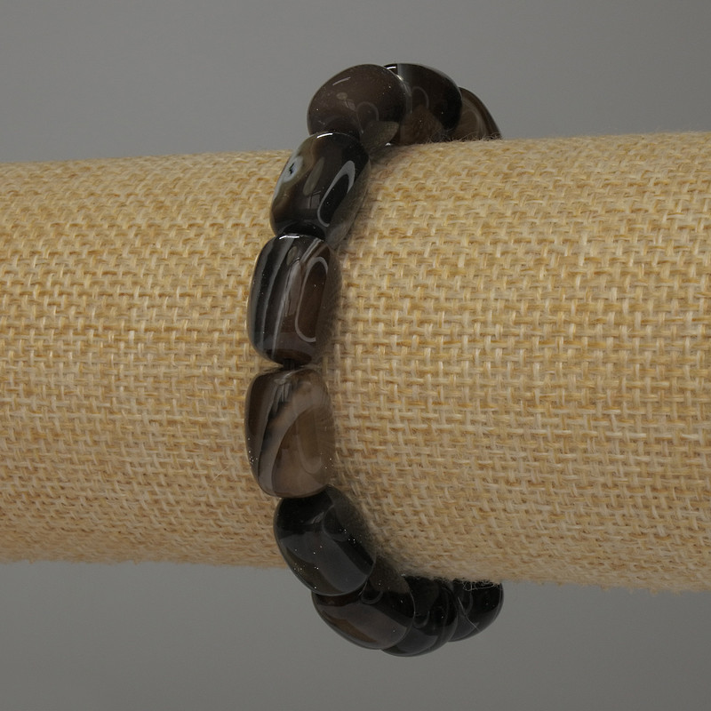 Agate Barrel Bead Bracelet 14×10mm, 18cm length, stretch