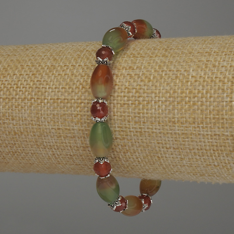 Bracelet Rio Brazilian Agate Beads 12x8 mm +-, Faceted 6 mm Beads +-, 18 cm Length Stretch