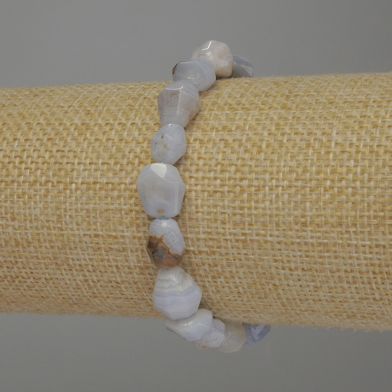 Blue Agate Bracelet, Geometric Beads, diameter 10-15x10mm, length 18cm stretch