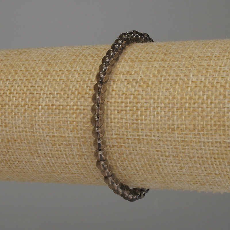 Smoky Quartz Bead Bracelet, smooth round beads 4mm, length 18cm, stretch