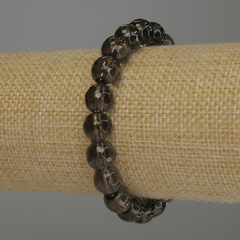 Bracelet Smoky Topaz Faceted Bead, 9.5 mm diameter, stretch, 18 cm