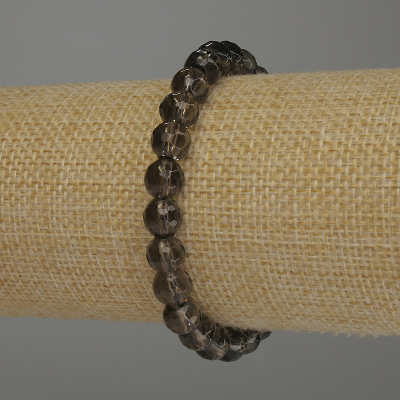 Bracelet Smoky Topaz Faceted Bead, diameter 8mm±, length 18cm stretch