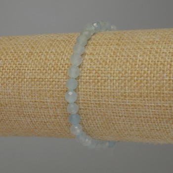 Aquamarine Bead Bracelet, faceted round beads 5mm, stretch length 18cm
