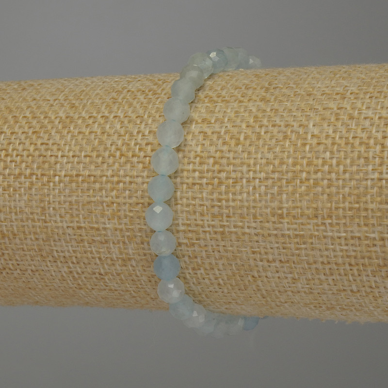 Aquamarine Bead Bracelet, faceted round beads 5mm, stretch length 18cm
