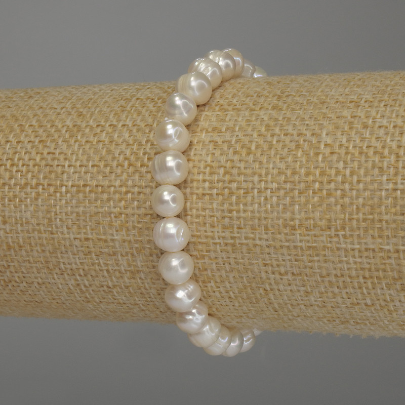 Bracelet Freshwater Pearls, diameter 7×6, 5mm±, length 18cm (elastic)