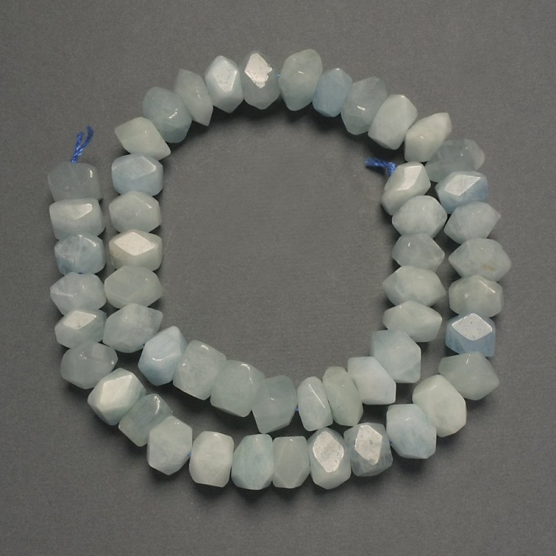 Aquamarine Beads, Faceted, 10x8 mm, on a string, length 39 cm