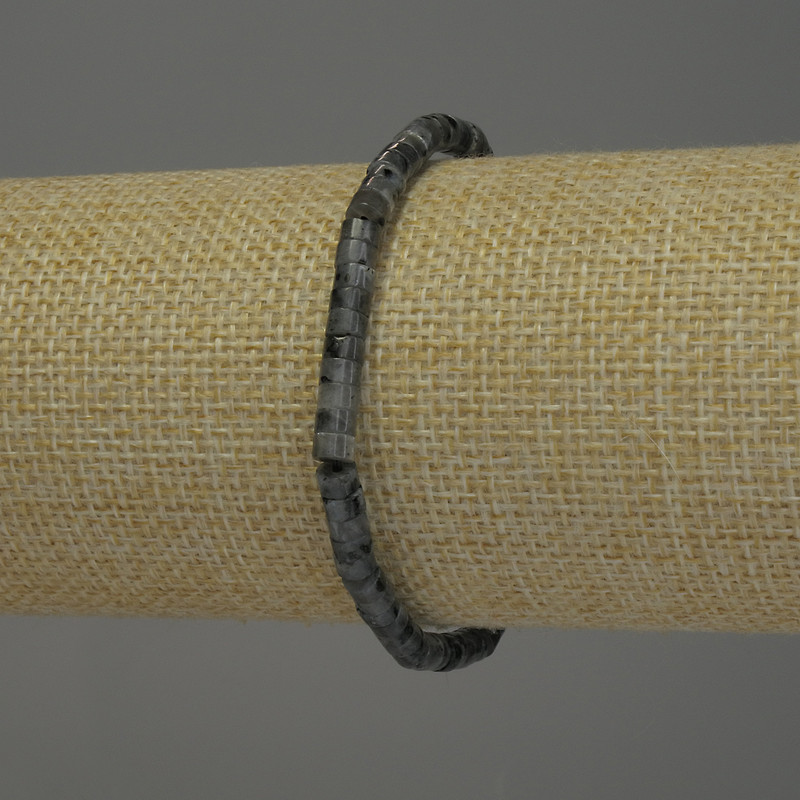 Larvikite Bracelet Rondel, 4x2 mm, stretch length 18 cm