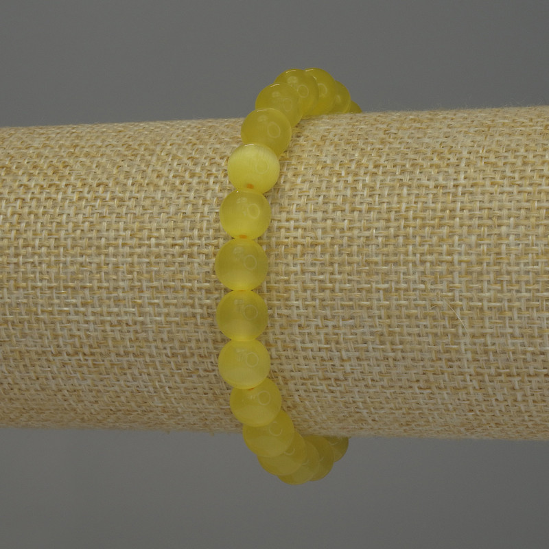 Bracelet Yellow Cat's Eye Smooth Bead, 8mm diameter, 18cm length, stretch