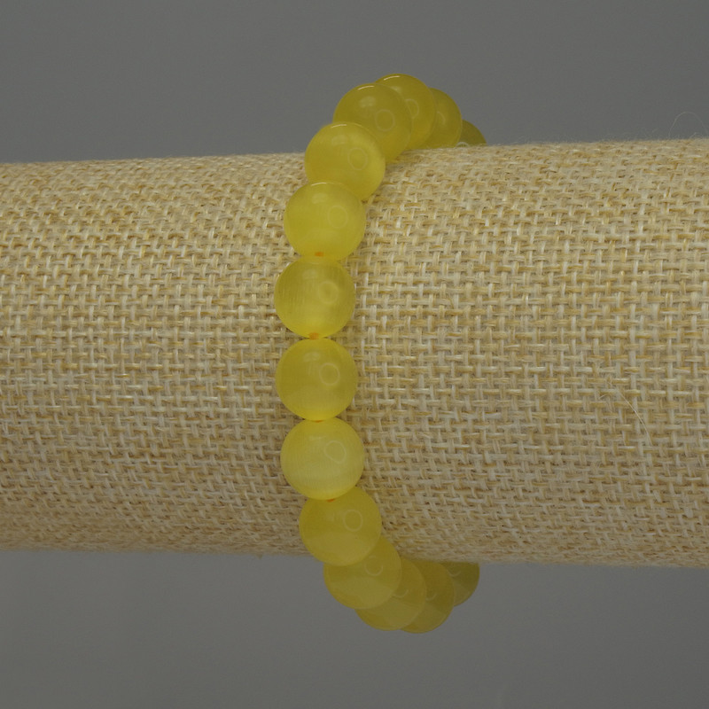 Bracelet Yellow Cat's Eye Smooth Beads, 10mm diameter, length 18cm, stretch