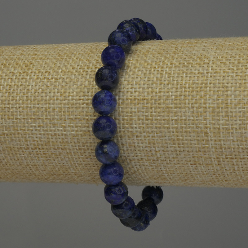 Lapis Lazuli Smooth Bead Bracelet, 8mm diameter, stretchy 18cm adjustable