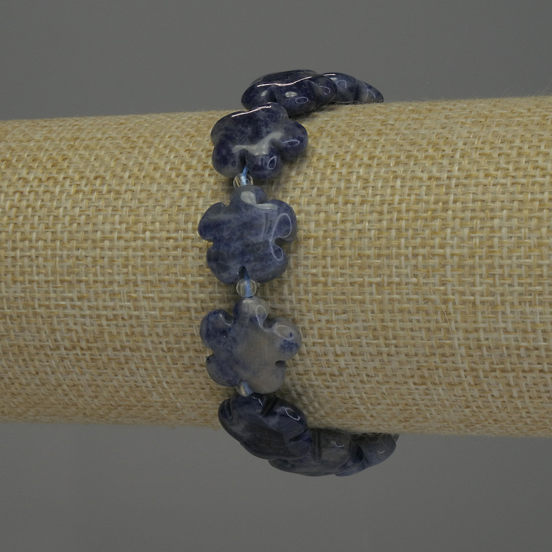 Sodalite Bracelet Flower, 15mm+ beads 3mm+-, length 18cm+- stretch