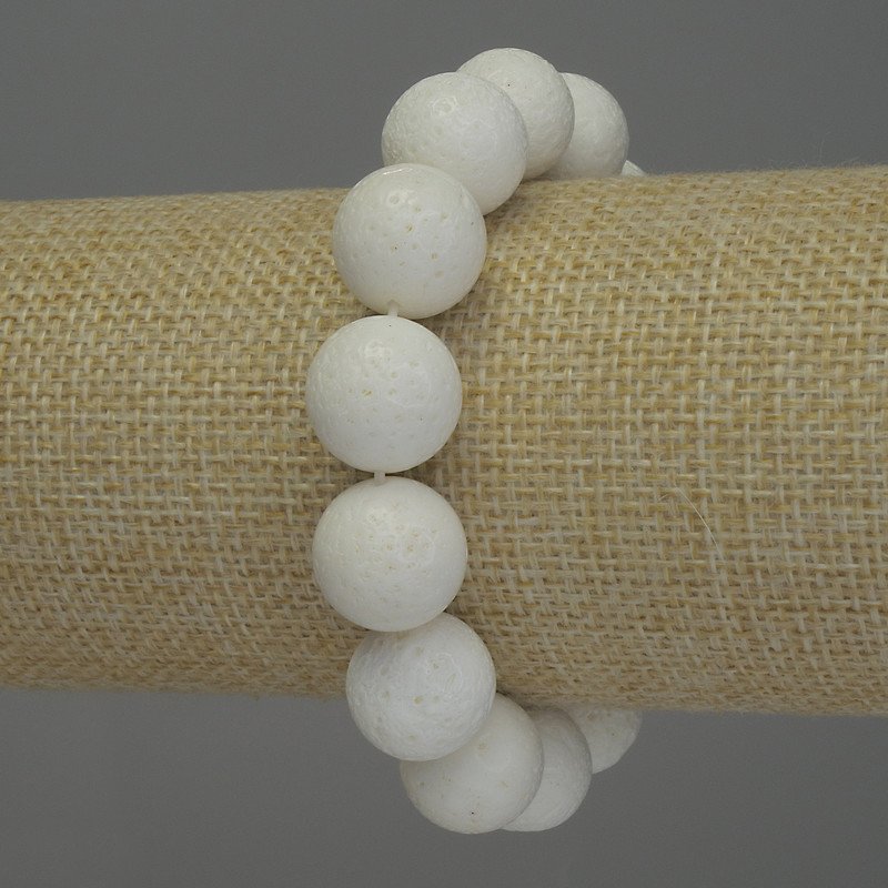 Bracelet, Porous White Coral Bead, 14 mm diameter, 18 cm length, stretch