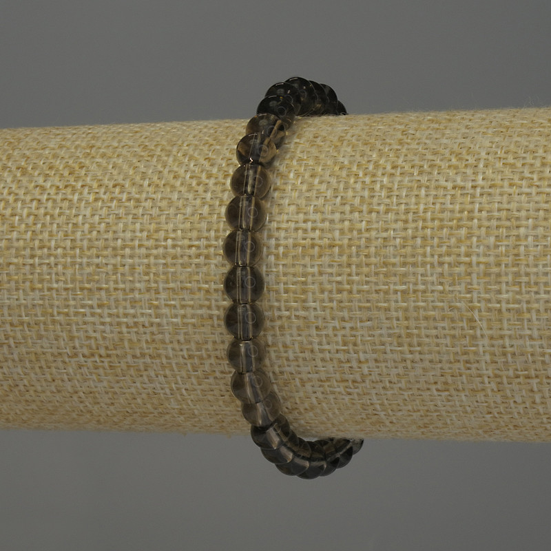 Bracelet Smoky Topaz Smooth Bead, 6mm diameter, 18cm length stretch