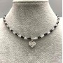 Choker with Tourmaline and Labradorite, faceted cube 3mm+-, with heart pendant 12mm+-, length 38cm+- with extender chain