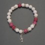 Agate and Tourmaline Bead Bracelet, 8mm diameter±, with metal insets, 18cm length, stretch