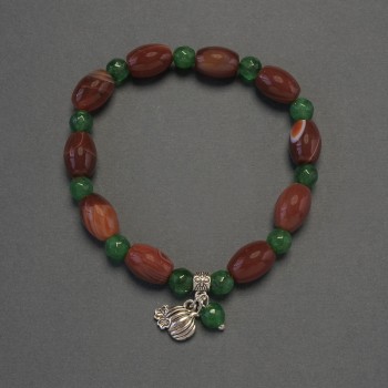 Agate Barrel Bracelet, diameter 12×8mm±, Chrysoprase Faceted Bead 6mm±, length 18cm stretch