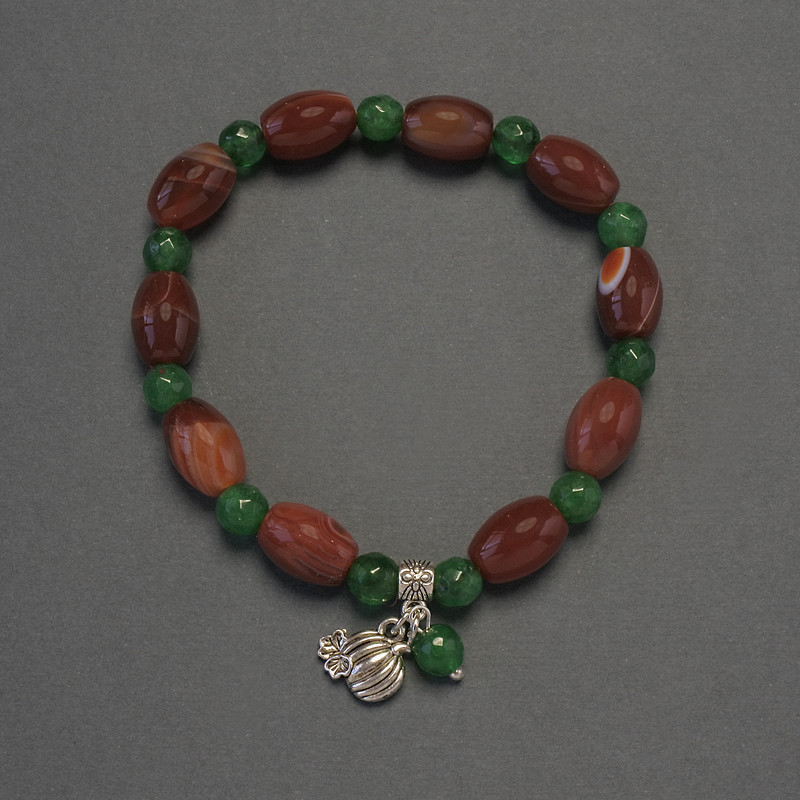 Agate Barrel Bracelet, diameter 12×8mm±, Chrysoprase Faceted Bead 6mm±, length 18cm stretch