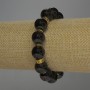 Garnet Bracelet, smooth round beads, 12mm diameter ± with metal inlays, length 18cm stretch