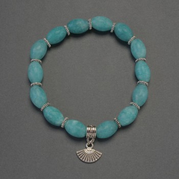 Aquamarine Bead Bracelet, 12x8mm grain beads with metal insets, length 18cm+- stretch