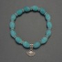 Aquamarine Bead Bracelet, 12x8mm grain beads with metal insets, length 18cm+- stretch