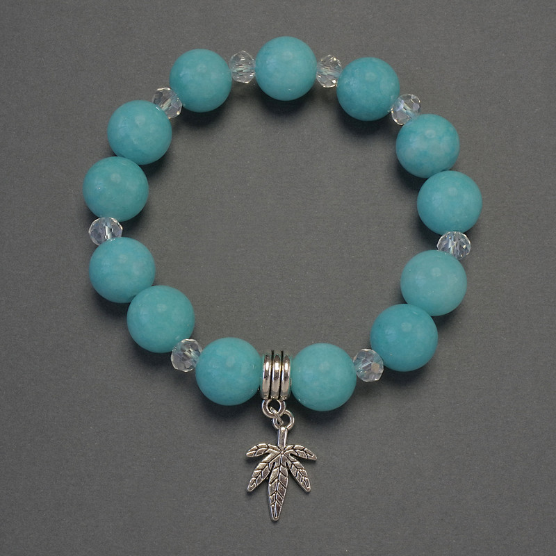 Aquamarine Bracelet Smooth Bead, 12mm± diameter; Czech Crystal Rondelle 6x5mm±; length 18cm±; stretch