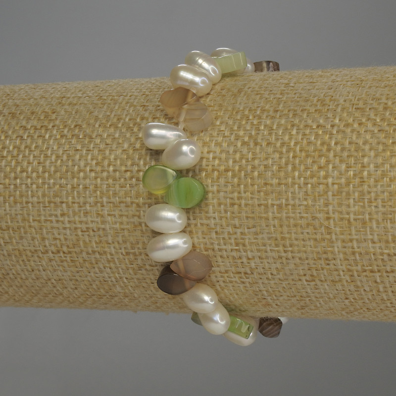 Agate Droplet Bracelet, diameter 8x6mm±, Pearl River oval 8x6mm±, length 18cm stretch