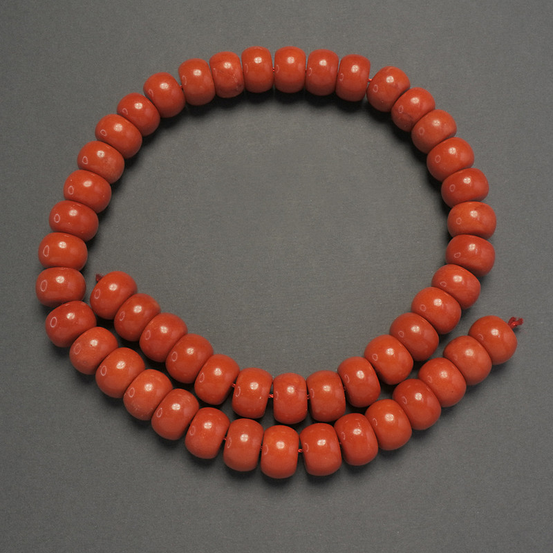 Coral Beads (threaded) smooth rondelle, diameter 12×8 mm, length 40 cm on a thread