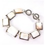 Clearance. Bracelet with Mother-of-Pearl, smooth bezel, rectangular stone 18×22 + 15×20 mm, length 18-21 cm