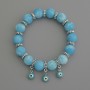Larimar Bead Bracelet smooth sphere, 10mm± diameter with metal inlays, 18cm length stretch