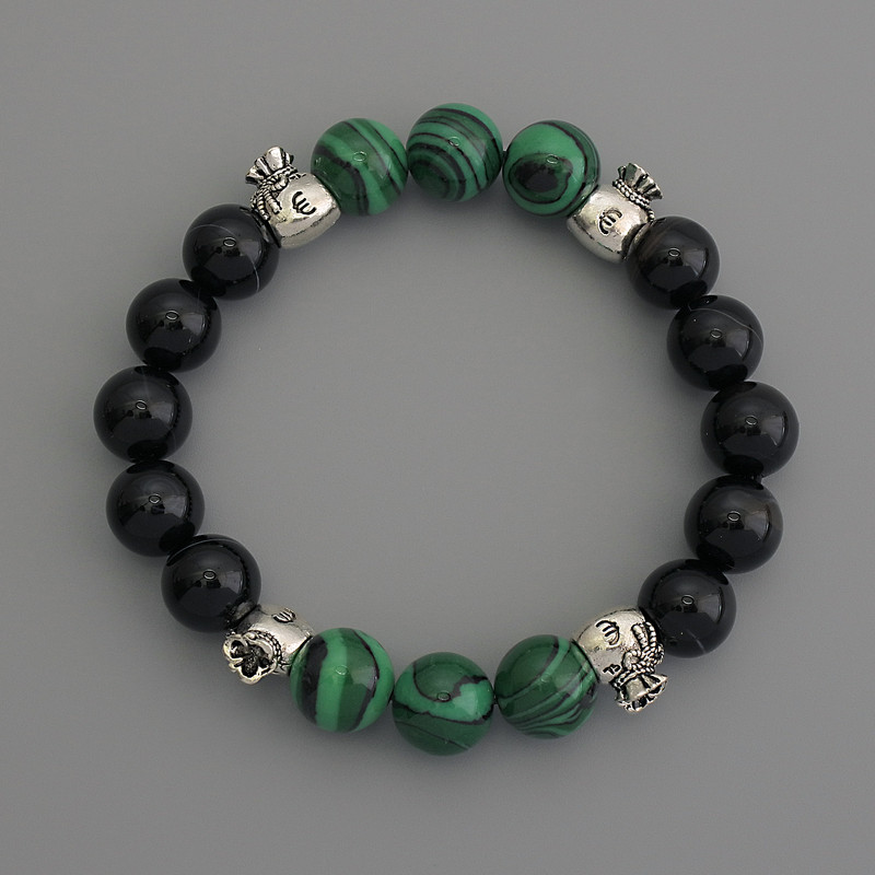 Bracelet Assorted Smooth Bead, 10mm± diameter with metal inlays, 18cm length stretch
