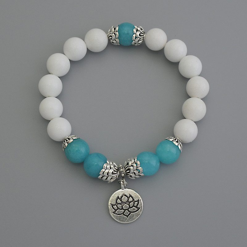 Bracelet Assorted Smooth Beads, 10mm± diameter with metal inlays, length 18cm stretch