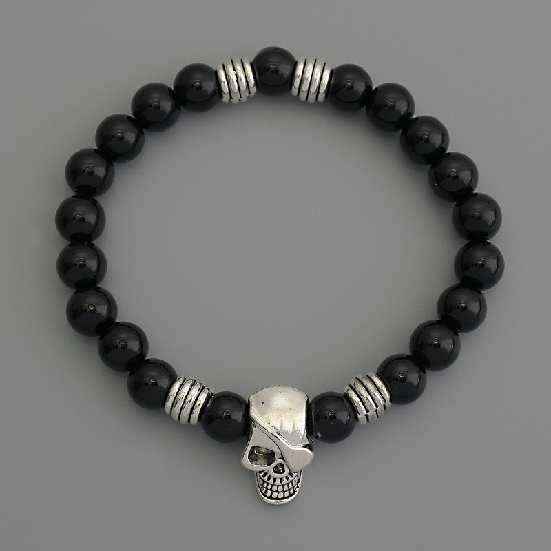 Agate Bracelet (rounded) ball, diameter 10mm± with metal accents, length 18cm stretch