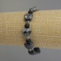 Labradorite Heart Bracelet, 12mm+ Diameter, 6mm Lava Shungite Beads+ with Metal Inlays, 18cm Stretch