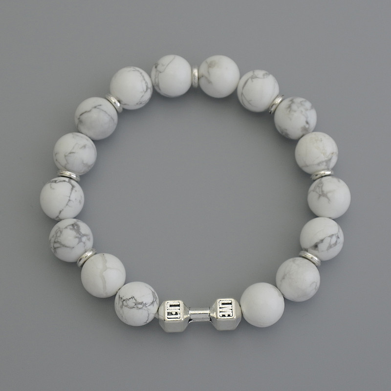 Howlite Bead Bracelet with Metal Inlays, diameter 10mm±, length 18cm±, stretch