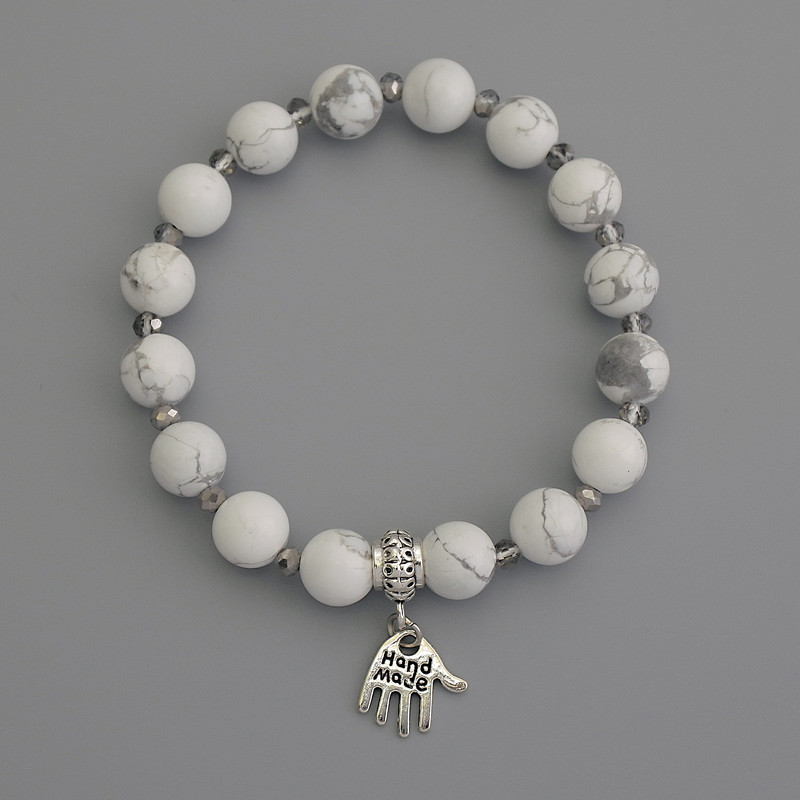 Howlite Bead Bracelet, 8mm± diameter + Czech Crystal Rondell 3.5×3mm±, length 18cm±, stretch