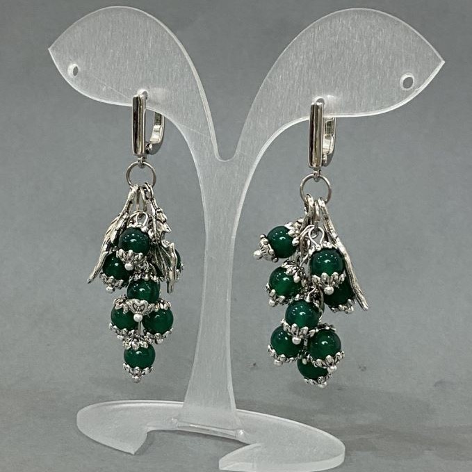 Earrings 'Grapes Cluster' Cat's Eye Bead 6mm±, length 57mm±