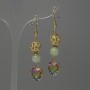 Earrings Jade Bead, diameter 7×5mm± Cloisonné 10mm± crystal in setting 12mm±, length 57mm±