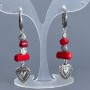 Coral Earrings with Metal Inlays, 57mm Length+