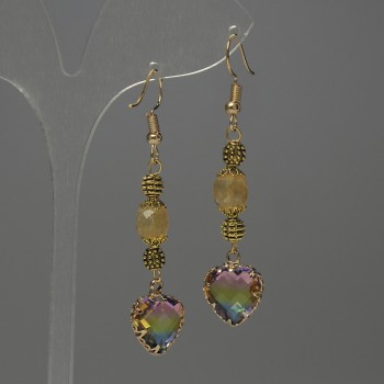 Cit​rine Faceted Cube Earrings, 7mm± Crystal Set in Bezel 12mm±, Length 58mm±
