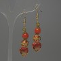 Earrings 'Coral' (piece) bead, diameter 8mm±, Cloisonné 10mm± crystal in setting 13mm±, total length 56mm±