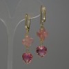 Earrings Chalcedony Clover, 13mm± diameter pink crystal set 13mm±, length 53mm±