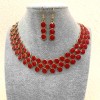 Set Necklace + Earrings Berry, Gold Metal and Red Gloss