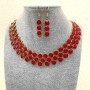 Set Necklace + Earrings Berry, Gold Metal and Red Gloss